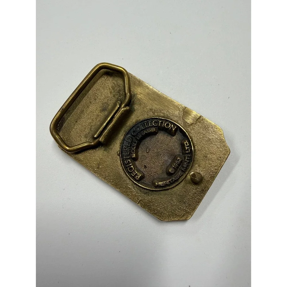 Vintage Heritage Mint Ltd 1982 Solid Brass Fighting Buck Deer Belt Buckle